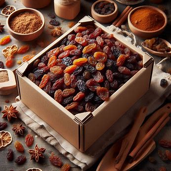 a box of raisins and spices