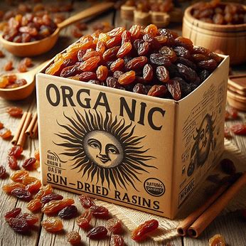 a box of raisins on a table