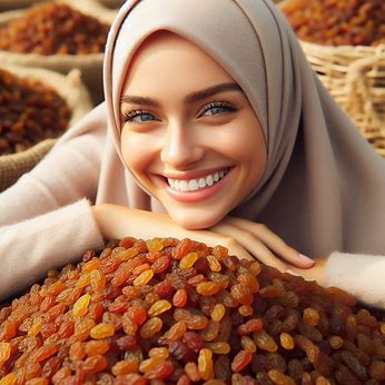 دختر خندان با حجاب و کشمش