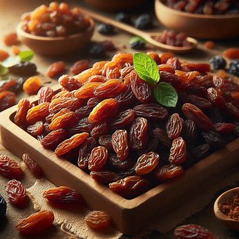 a bowl of raisins on a table