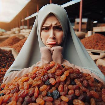 دختر ناراحت با حجاب و کشمش