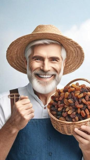 دهقان خندان با سبد کشمش